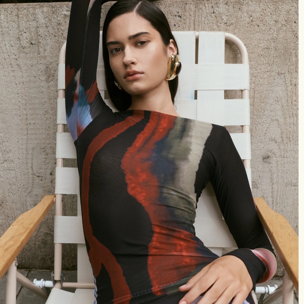 Soraya Long Sleeve Mesh Maxi Dress - Multi Fluid Reverie Print